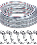 Heavy Duty Steel Wire Flexible PVC Vacuum Hose 1 Inch Inner Diameter 10 Ft With Fasteners Reinforced Clear Tubing For Pond Marine