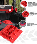 Red Seven Sparta off-road base stand for Hi-Lift jack; durable PP plastic, prevents sinking, installed on vehicle bed.