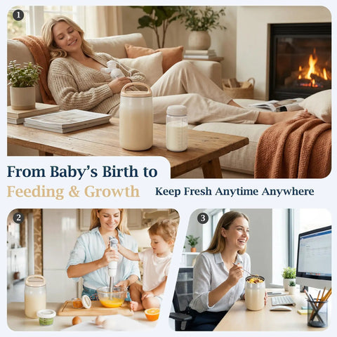 Comfortable mom using Killer Three In One Breast Milk Chiller And Portable Bottle Cooler With Double Wall Stainless Steel Build.