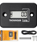 Self Powered Digital Tach Hour Meter With LCD Inductive Tachometer And Waterproof RPM Counter For Gas Engines Like Lawn Mowers, Motorcycles, Snowmobiles, Generators, 2 Stroke And 4 Stroke Equipment, with cable and screws