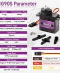MG90S 9G Micro Servo Motor With Metal Gear For RC Cars Robots Helicopters And Arduino Projects specifications chart
