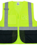 Stay Dead Visible On The Job With This Class 2 Hi Vis Safety Vest Breathable Lime Black Mesh Work Gear Zip Front Radio Mic Tab Reflective Strips Built Solid For Road Crews Large Xl - front view of lime mesh vest with reflective strips.
