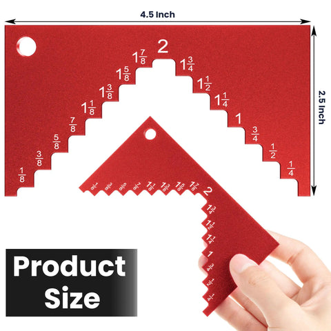 Heavy Duty Aluminum Table Saw Height Gauge For Dead On Cutting Heights - Straight Shooting Precision Measuring Tool With Vivid Red Finish - Router Compatible And Pro Grade Setup For Everyday Woodshop Tasks, showing dual scales and size 4.5 x 2.5 inches.