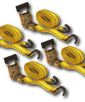 Heavy Duty Ratchet Cargo Tie Down Straps One And A Half Inch By Fifteen Feet 3000 Lbs Break Strength Four Pack With Dual J Hooks