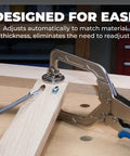 Automaxx Auto-Adjust Clamp Pressure Technology Wood Project Clamp 3 Inch Face Clamp holding wood on workbench