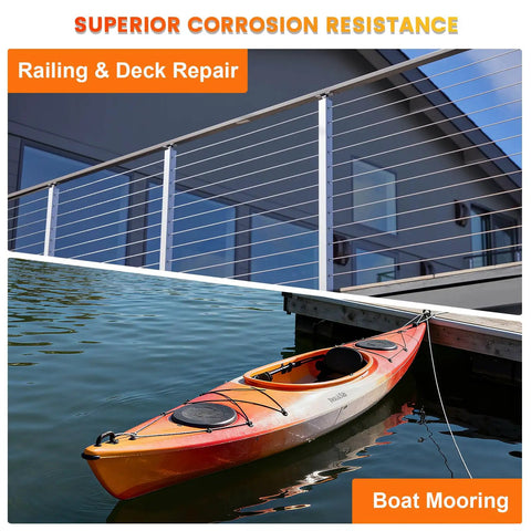 1/16 Inch 7x7 Stainless Steel Wire Rope Kit 165FT Cable With 50 Aluminum Sleeves for boat mooring and railing repair