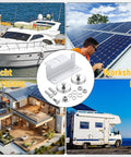 Collage showing uses of No Drill Magnetic Solar Panel Mount Brackets, 300 Lb Per Bracket, 1200 Lb Total With 4 Pack, Aluminum Z Brackets.