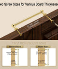 3-Inch Hole Center Unlacquered Brass Cabinet Pulls 5-Pack showing screw size options for board thickness