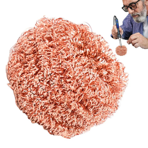 Top Grade Solder Tip Cleaning Brush Made With Heavy Duty Wire Sponge For High Temp Irons, showing copper steel sponge.