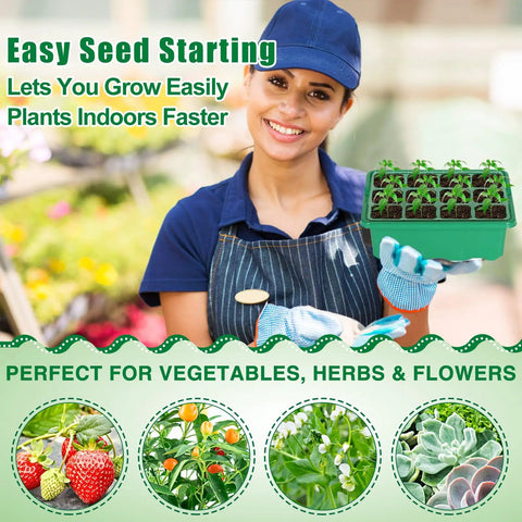 Seed Starter Tray Kit With Grow Light And Heat Mat, 6 Pack 12 Cell Trays, Humidity Domes, USB Powered Lighting, Seedling Tools And Labels For Easy Indoor Gardening And Fast Germination For Newbie Gardeners