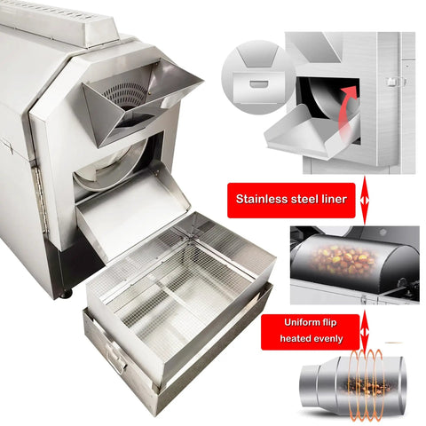 Heavy Duty Commercial Bean And Nut Roaster Machine For Home Or Cafe Use, Electric Chestnut Roasting Equipment, Stainless Steel Industrial Grade