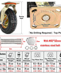 Diagram of Beefy 8 Inch Swivel Casters With Top Plate And Brake Set Of 4 Pneumatic Rubber Wheels dimensions and components