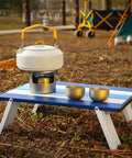 Foldable Beach Table For Picnics And Camping, Portable Aluminum Side Table With Carry Bag, Compact 16x11x5 Inches, Navy Striped Design