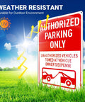 Authorized Parking Only Sign 2 Pack Towed At Owners Expense Warning Plate 14 By 10 Inch Heavy Duty Aluminum Outdoor Markers with bright colors