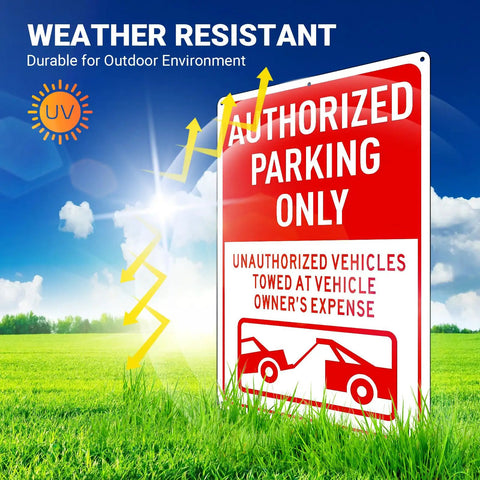 Authorized Parking Only Sign 2 Pack Towed At Owners Expense Warning Plate 14 By 10 Inch Heavy Duty Aluminum Outdoor Markers with bright colors