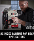 Heavy Duty 20V Max Lithium Ion Battery 4 0 Ah Two Pack For Hardworking Jobsite Teams With Non Stop Run Time Zero Memory Loss And Plug And Chug Simplicity On Your Daily Grind Setup used with nail gun by a worker.