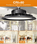 LED High Bay Light 150W Hella Bright 21,000 Lumens 5000K Daylight Equivalent To 600W HID HPS showcasing CRI > 80 quality