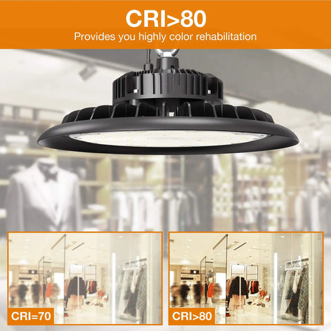 LED High Bay Light 150W Hella Bright 21,000 Lumens 5000K Daylight Equivalent To 600W HID HPS showcasing CRI > 80 quality