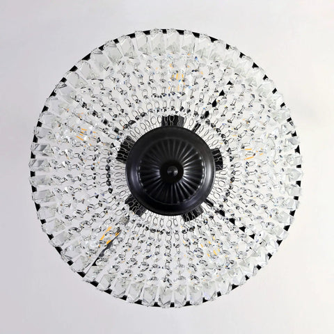 Crystal Ceiling Light Fixture 19.5 Inch With 5 Light Raindrop Semi Flush Mount Chandelier, black, bottom view.