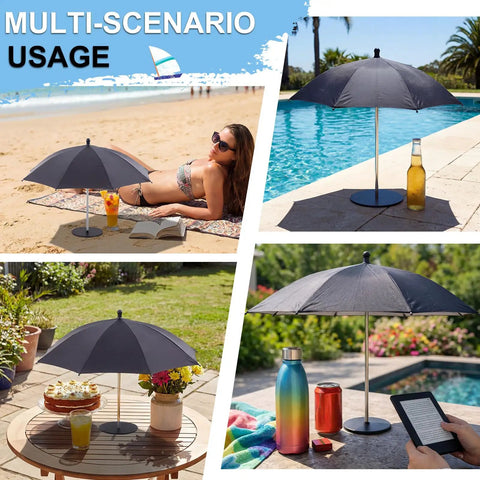 Cool Little Mini Drink Umbrella With Weighted Base, Desktop Table Umbrella For Drinks And Phones, And Snacks, Portable Black Sunshade For Outdoor