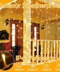 Christmas Curtain Lights 300 LED 9.8 By 9.8 Feet Waterproof Outdoor Curtain String Lights With Remote Timer 8 Modes USB Waterfall