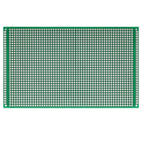 Double Sided PCB Prototype Board Set 9cm By 15cm Universal Printed Circuit Boards For Hands On Soldering And Breadboard Projects Green Durable Pack Of 2, showing top view of one board.