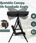 Three Seat Outdoor Porch Swing With Canopy And Cushions For Backyard And Garden Comfort, Weatherproof Steel Frame, Adjustable Canopy