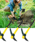Woman gardening with Go To Mattock Hoe With Fiberglass Handle Dual Head Weeding Pickaxe For Camping Prospecting And Garden Work