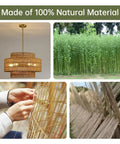 Large Handwoven Rattan Chandelier For Dining Room Boho Chic Pendant Light With Gold Plated Cylinder Rod casting dreamy shadows with natural rattan.