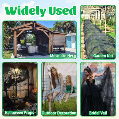 60 By 10 Feet Mosquito Netting For Garden And Outdoor Living Kickin Insect Barrier Mesh Screen In Black shown in various uses