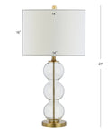Clear Glass Triple-Sphere Table Lamps Set Of 2 With Brass Accents And White Linen Shade 27-Inch Tall Modern Bedside Lamps