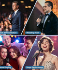 Dual Handheld Wireless Karaoke Microphone Set With Rechargeable Receiver used for speeches, weddings, karaoke, and stage performance.