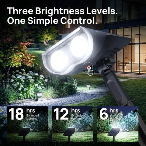 Outdoor Solar Lights Waterproof IP67 3 Lighting Modes, spotlight with adjustable head illuminating a yard at night
