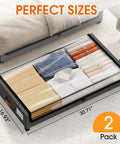 Under Bed Storage Drawers 2 Pack With Rolling Wheels And Leather Handles, Clear Window And Label, Great For Clothes