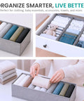 Deep Dresser Drawer Organizers 4 Pack Slick Fabric Closet Bins That Clean Up Messy Bedrooms, grey fabric bin with folded clothes.