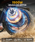 Close-up of Beast 1500W Fat Tire Electric Bike With 48V 20Ah Battery, demonstrating the powerful 1500W motor in action.