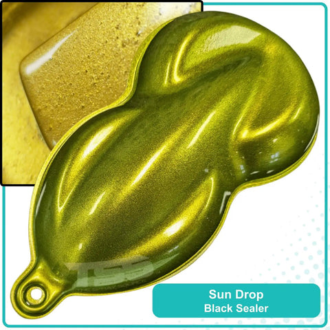 Professional Grade Gallon Basecoat Paint Ready To Spray Straight Up With Slow Reducer Blend For A Rock Solid High Gloss Automotive Enamel Finish And Foolproof Easy Application shown in Sun Drop Black Sealer color sample.