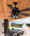 Rustic 36 Inch Ceiling Fan With Lights And Remote, Dope Retractable Blades In A Caged Design shown above outdoor patio
