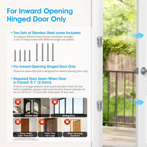 Tough As Nails Home Security Door Reinforcement Lock installation guide for inward opening doors with stainless steel screws.
