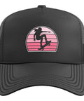 Rad Pink Skater Graphic Trucker Hat For Women And Girls Adjustable Mesh Back Cap For Skateboarding And Skating front view