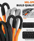 Kinetic Recovery Tow Rope 1.26 Inch By 30 Foot Snatch Strap With Soft Shackles, black and orange, double-braided build