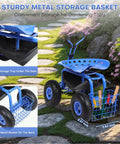 Rolling Garden Work Seat With Wheels For Easy Yard Tasks, 360 Degree Swivel Stool With Steering Handle And Tool Tray