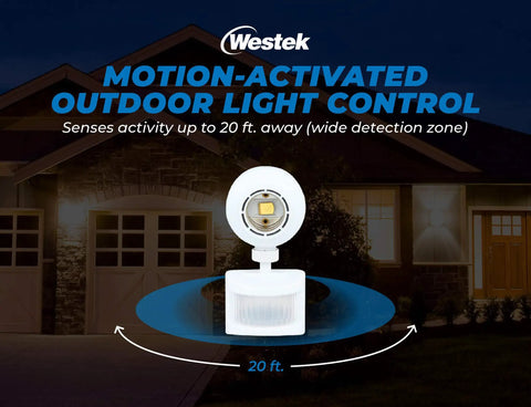 Outdoor Motion Activated Light Control Socket Two Pack, Auto On When Motion Is Detected, Auto Off After 10 Minutes, Works With LED CFL Halogen Incandescent Up To 150W, Weatherproof Plug In Sensor Lights, 20 ft range