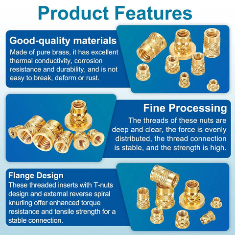 Dope M3 Brass Heat Set Threaded Inserts With Knurled Flange 50 Pieces feature highlights and material specifications