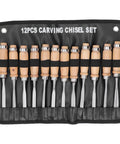 Knockout 12 Piece Wood Turning Chisels Set, High Speed Steel Carving Tools, 8 Inch Wood Lathe Gouges And Scrapers in storage roll.