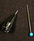 Mayco Designer Liner ceramic glaze pen with silver tip; long needle with blue bead.