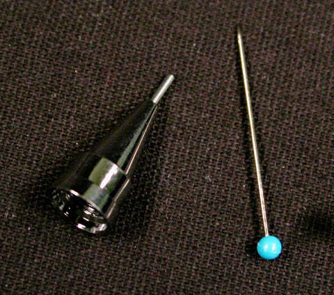 Mayco Designer Liner ceramic glaze pen with silver tip; long needle with blue bead.