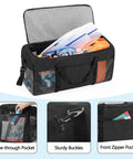 Extra Large Mesh Dive Duffel Bag For Scuba Gear And Beach Essentials, 29.5 x 11.8 x 13.8 inches, open showing contents and pockets