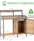 Dimensions of Sturdy Wooden Potting Bench With Sink For Outdoor Garden Work Table With Storage Cabinet And Shelves