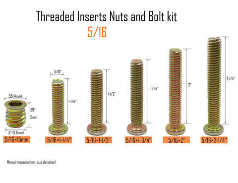 Must Have 25 Sets Threaded Insert Nuts And Bolt Kit For Furniture, 5/16-18 X 15mm Threaded Inserts And Hex Socket Furniture Barrel Bolts